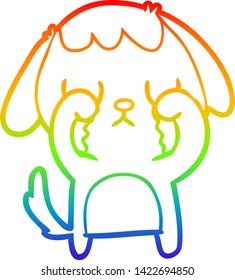 dibujo de una linea de gradiente arco iris de un lindo perro caricaturista llorando