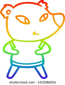 dibujo de una línea de gradiente de arco iris de un lindo oso de dibujos animados
