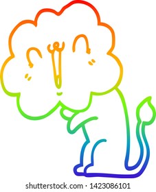 rainbow gradient line drawing of a cute cartoon lion