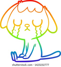 rainbow gradient line drawing of a cute cartoon dog crying