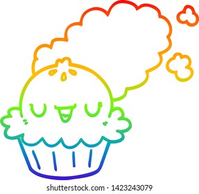 rainbow gradient line drawing of a cute cartoon pie