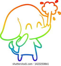 rainbow gradient line drawing of a cute cartoon elephant spouting water