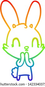 rainbow gradient line drawing of a cute cartoon rabbit