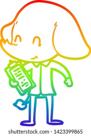 rainbow gradient line drawing of a cute cartoon elephant