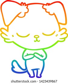 rainbow gradient line drawing of a cute cartoon dog