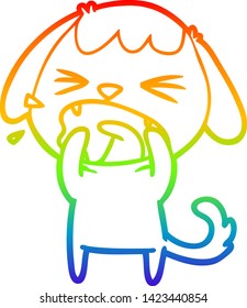 rainbow gradient line drawing of a cute cartoon dog barking