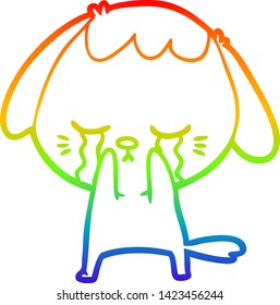 rainbow gradient line drawing of a cute puppy crying cartoon