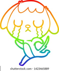 dibujo de una linea de gradiente arco iris de un lindo perro caricaturista llorando