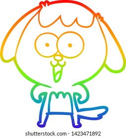 desenho de linha de gradiente arco-íris de um cachorro de desenho animado bonito