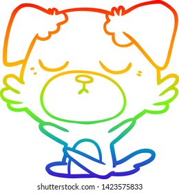 rainbow gradient line drawing of a cute cartoon dog