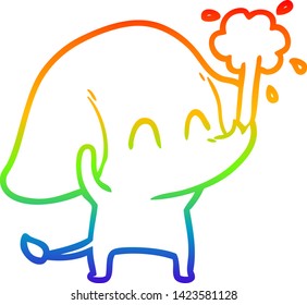 rainbow gradient line drawing of a cute cartoon elephant spouting water