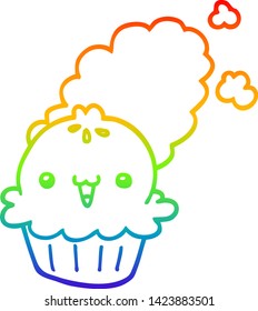 dibujo de línea de gradiente de arco iris de una linda tarta de dibujos animados