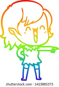 rainbow gradient line drawing of a cute cartoon happy vampire girl