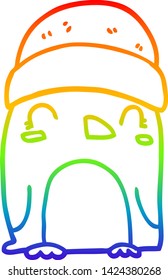 dibujo de la línea de gradiente del arco iris de un pingüino de dibujos animados lindo