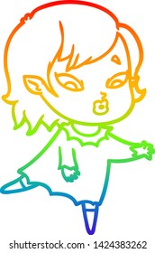 rainbow gradient line drawing of a cute cartoon vampire girl