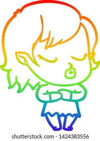 dibujo de una linea de gradiente de arco iris de una linda chica vampiro caricaturista