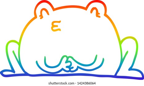 rainbow gradient line drawing of a cute cartoon frog
