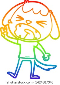 dibujo de una línea de gradiente de arco iris de un perro de dibujos animados lindo ladrando