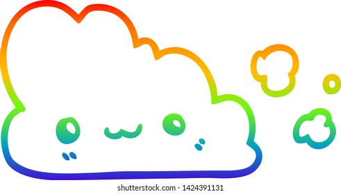 rainbow gradient line drawing of a cute cartoon cloud