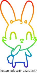 dibujo de una linea de gradiente de arco iris de un bonito conejo de dibujos animados