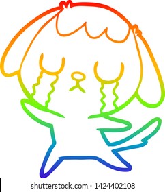 dibujo de una linea de gradiente arco iris de un lindo perro caricaturista llorando