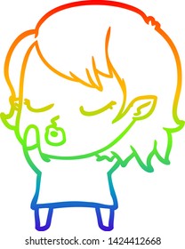 Regenbogen-Farbverlauf-Linie Zeichnung einer süßen Cartoon Vampire Mädchen