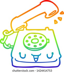 dibujo de una línea de gradiente de arco iris de un lindo teléfono de dibujos animados