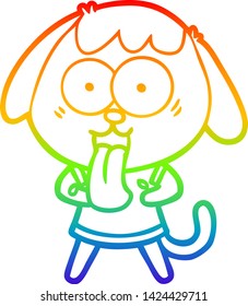 rainbow gradient line drawing of a cute cartoon dog