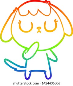 rainbow gradient line drawing of a cute cartoon dog