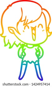 rainbow gradient line drawing of a cute cartoon happy vampire girl