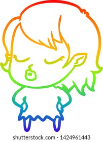 rainbow gradient line drawing of a cute cartoon vampire girl