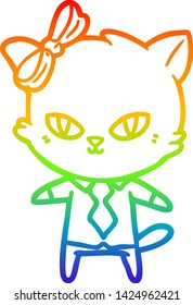 rainbow gradient line drawing of a cute cartoon cat boss