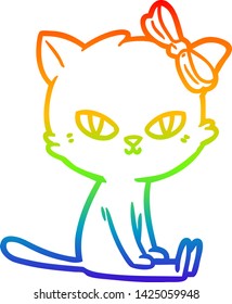 dibujo de una linea de gradiente de arco iris de un lindo gato de dibujos animados