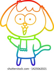 dibujo de una linea de gradiente de arco iris de un lindo perro de dibujos animados
