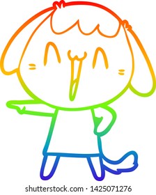Regenbogengradientenzeichnung eines süßen Cartoon-Hundes