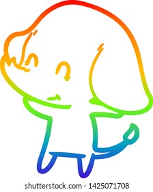 dibujo de una linea de gradiente arco iris de un tierno elefante de dibujos animados
