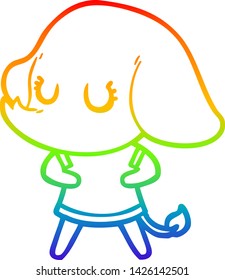 rainbow gradient line drawing of a cute cartoon elephant