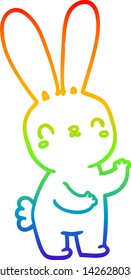 rainbow gradient line drawing of a cute cartoon rabbit
