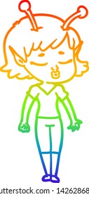 dibujo de una linea de gradiente arco iris de una tira cómica de una chica alienígena adorable