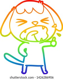 rainbow gradient line drawing of a cute cartoon dog barking