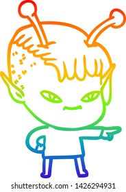 dibujo de una linea de gradiente arco iris de una linda chica alienígena