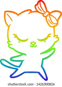 Regenbogengradientenzeilenzeichnung einer süßen Cartoon-Katze mit Bug