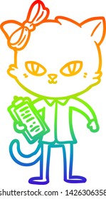 rainbow gradient line drawing of a cute cartoon cat