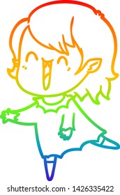rainbow gradient line drawing of a cute cartoon happy vampire girl