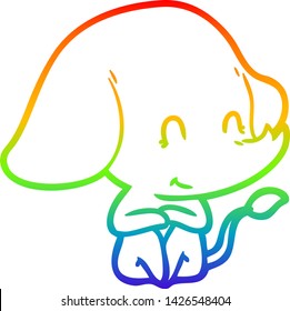dibujo de una linea de gradiente arco iris de un tierno elefante de dibujos animados