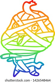 Regenbogen-Farbverlauf-Zeichnung einer süßen Cartoon-Halloween-Mumie