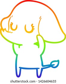 rainbow gradient line drawing of a cute cartoon elephant