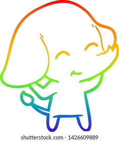 rainbow gradient line drawing of a cute cartoon elephant
