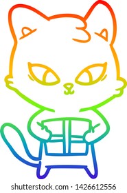 rainbow gradient line drawing of a cute cartoon cat