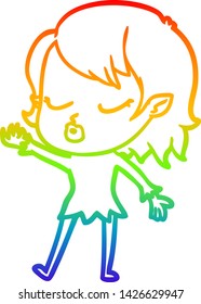 rainbow gradient line drawing of a cute cartoon vampire girl